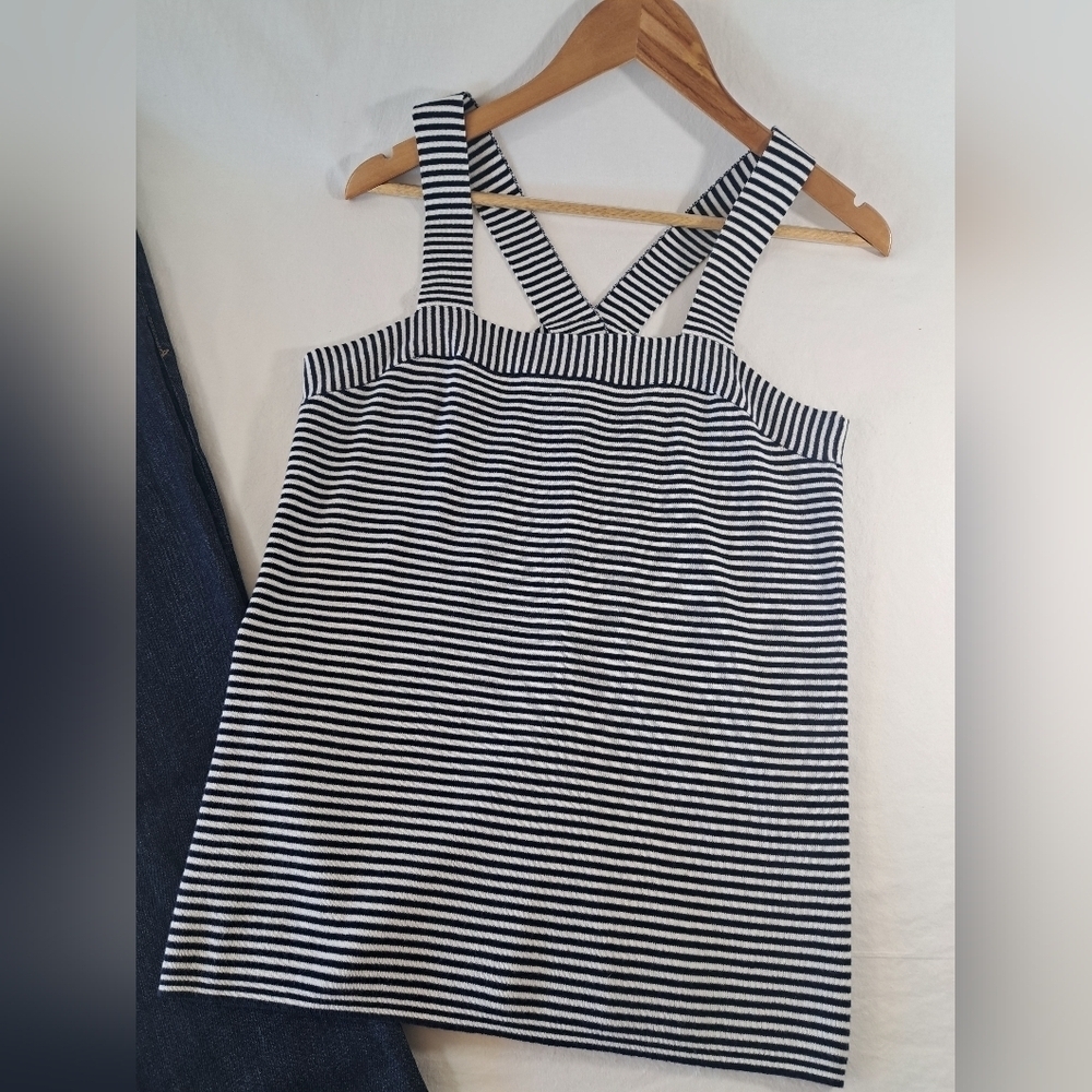 LOFT Navy & White Striped Tank Top – Unique Crisscross Straps – Size L – NWT
